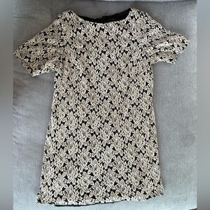 Adrianna Papell black and Cream Puff Sleeve Sheath Dress